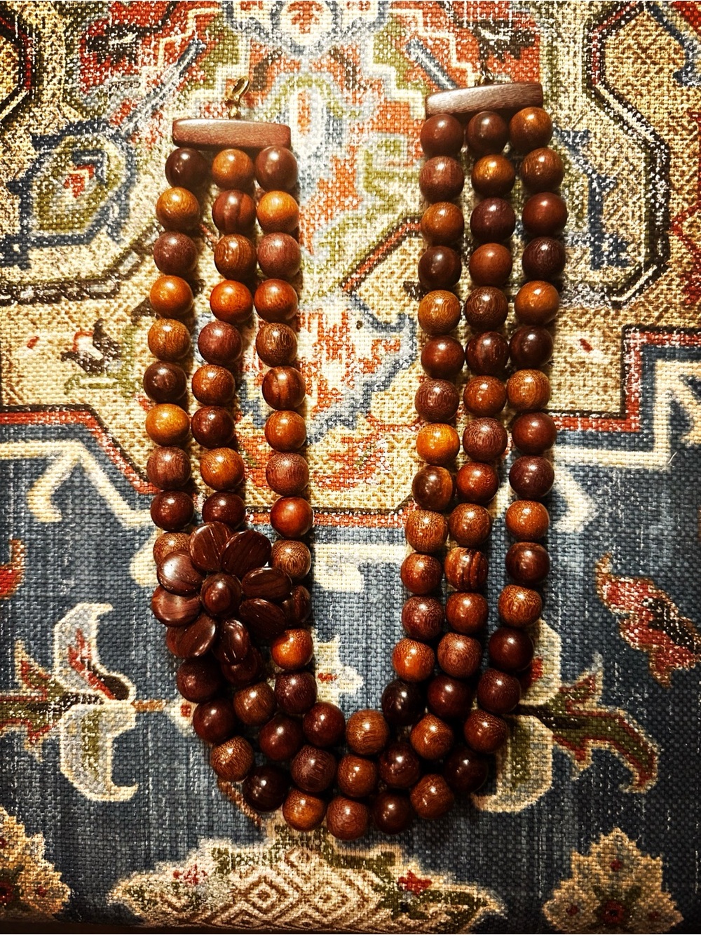 Triple Wood Flower Statement Necklace